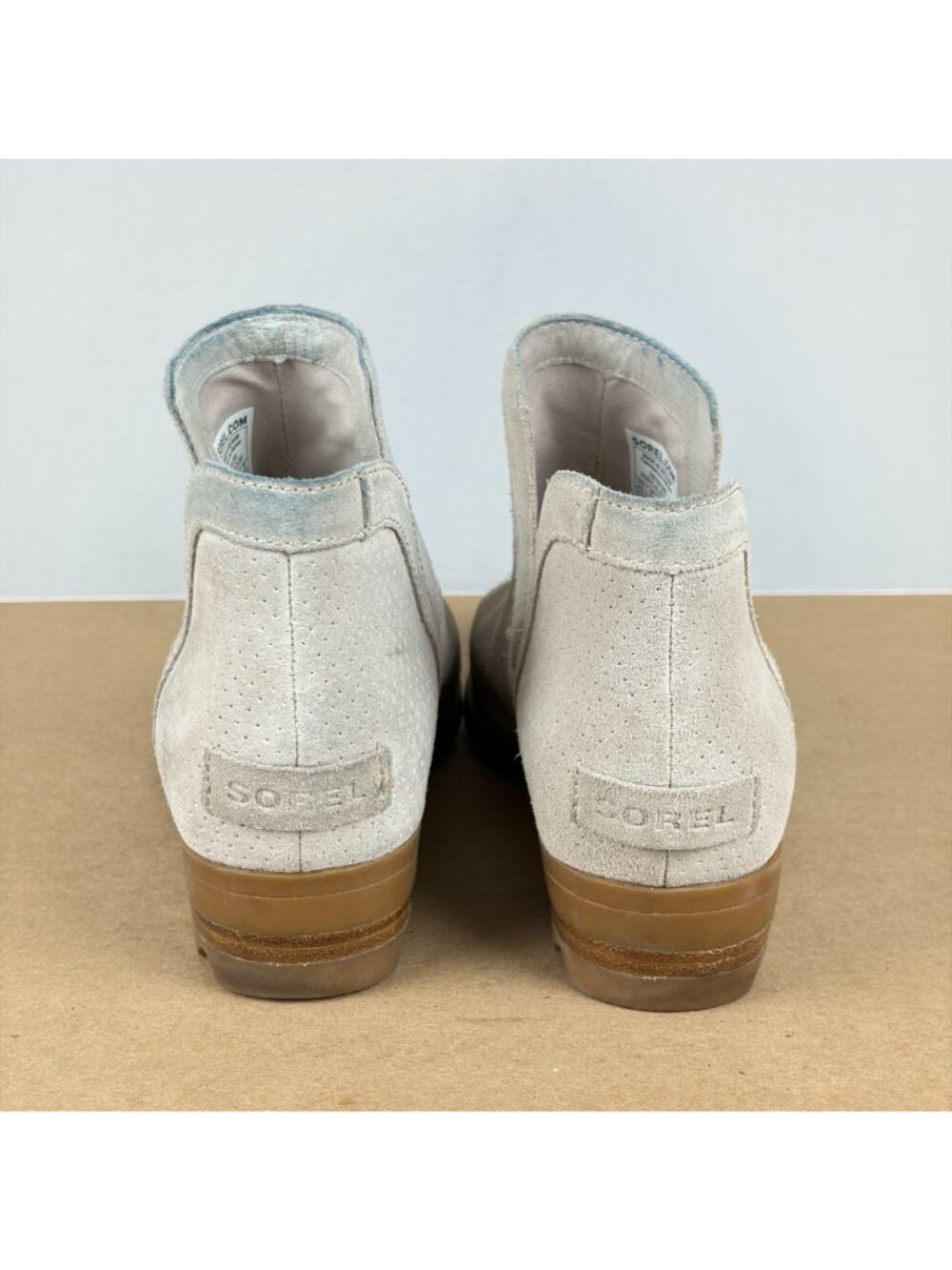 Sorel Lolla Suede Side Cut Ankle Booties Womens 8.5 Beige Slip On Casual Comfort - Picture 4 of 10
